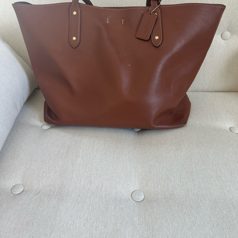 Coach Brown Leather Tote with Minimalist Design